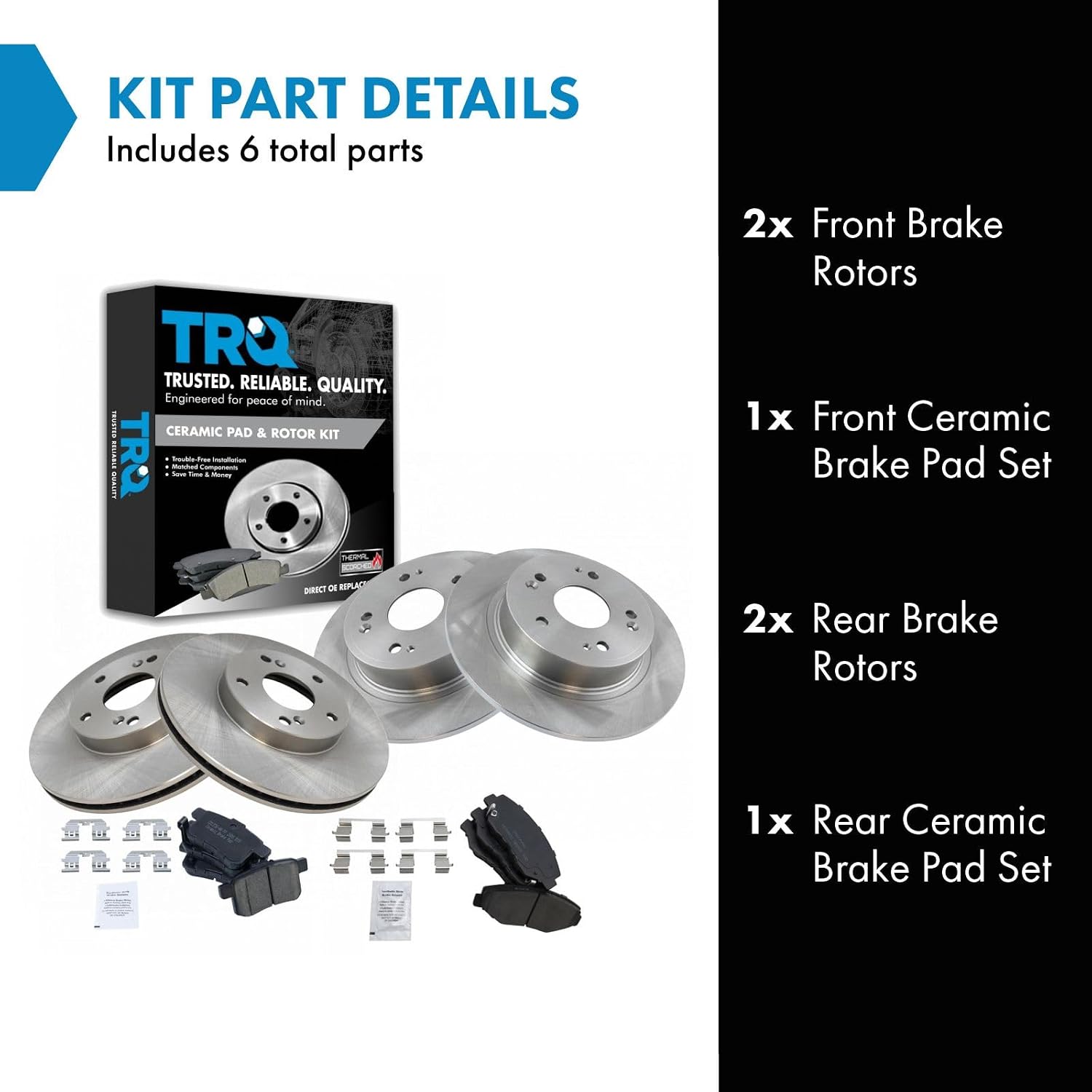 TRQ Front and Rear Brake Pad and Rotor Set Ceramic Vented Solid Rotors Compatible with 2008-2017 Honda Accord