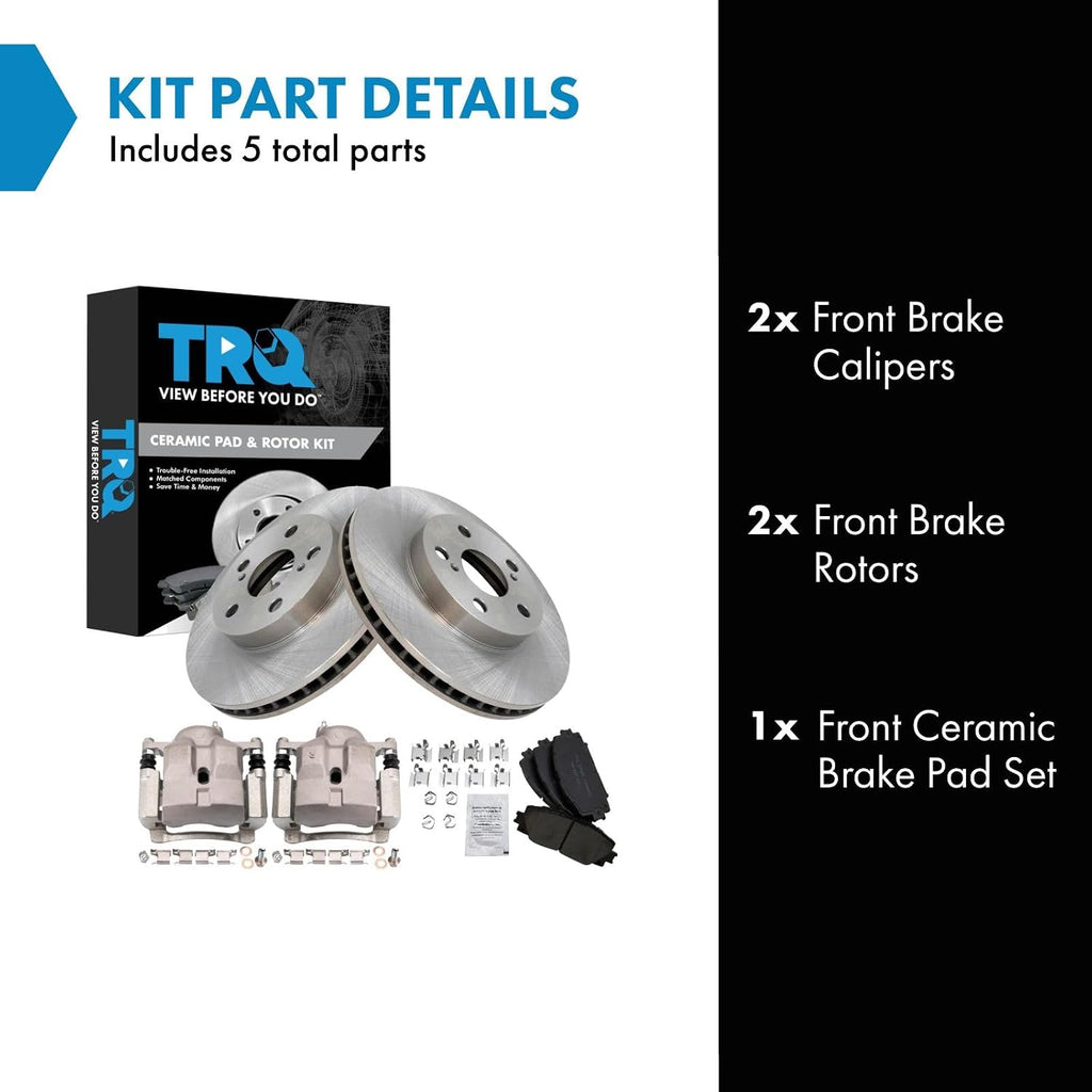 TRQ Front Brake Pad and Rotor Set Ceramic Rotors Calipers Compatible with 2011-2016 Lexus CT200h 2010-2015 Toyota Prius 2012-2015 Prius Plug-In