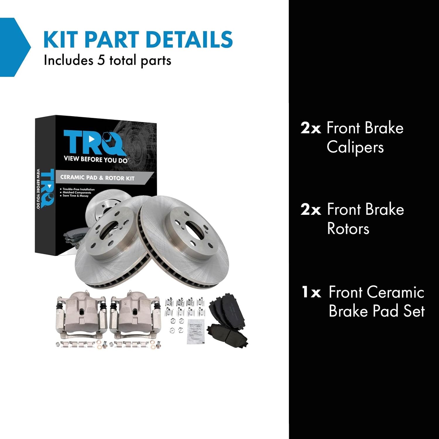 TRQ Front Brake Pad and Rotor Set Ceramic Rotors Calipers Compatible with 2011-2016 Lexus CT200h 2010-2015 Toyota Prius 2012-2015 Prius Plug-In