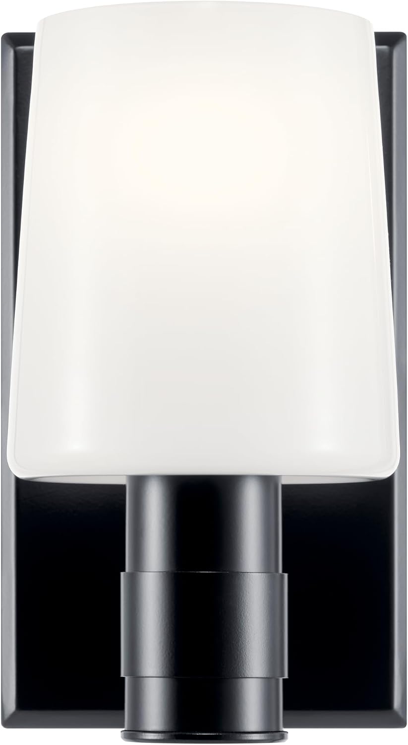 Kichler Adani 1-Light Wall Sconce, Modern Light with Opal Glass in Black, for Bathroom, Powder Room, Kitchen, Bedroom, or Hallway (8.5' x 5'), 55174BK