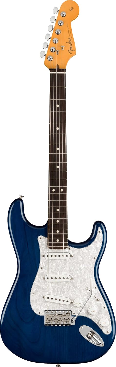 Fender Cory Wong Stratocaster - Sapphire Blue Transparent Bundle with Deluxe Case, Cable, Capo, Tuner, Strap, Strap Blocks, Picks, and Austin Bazaar Instructional DVD