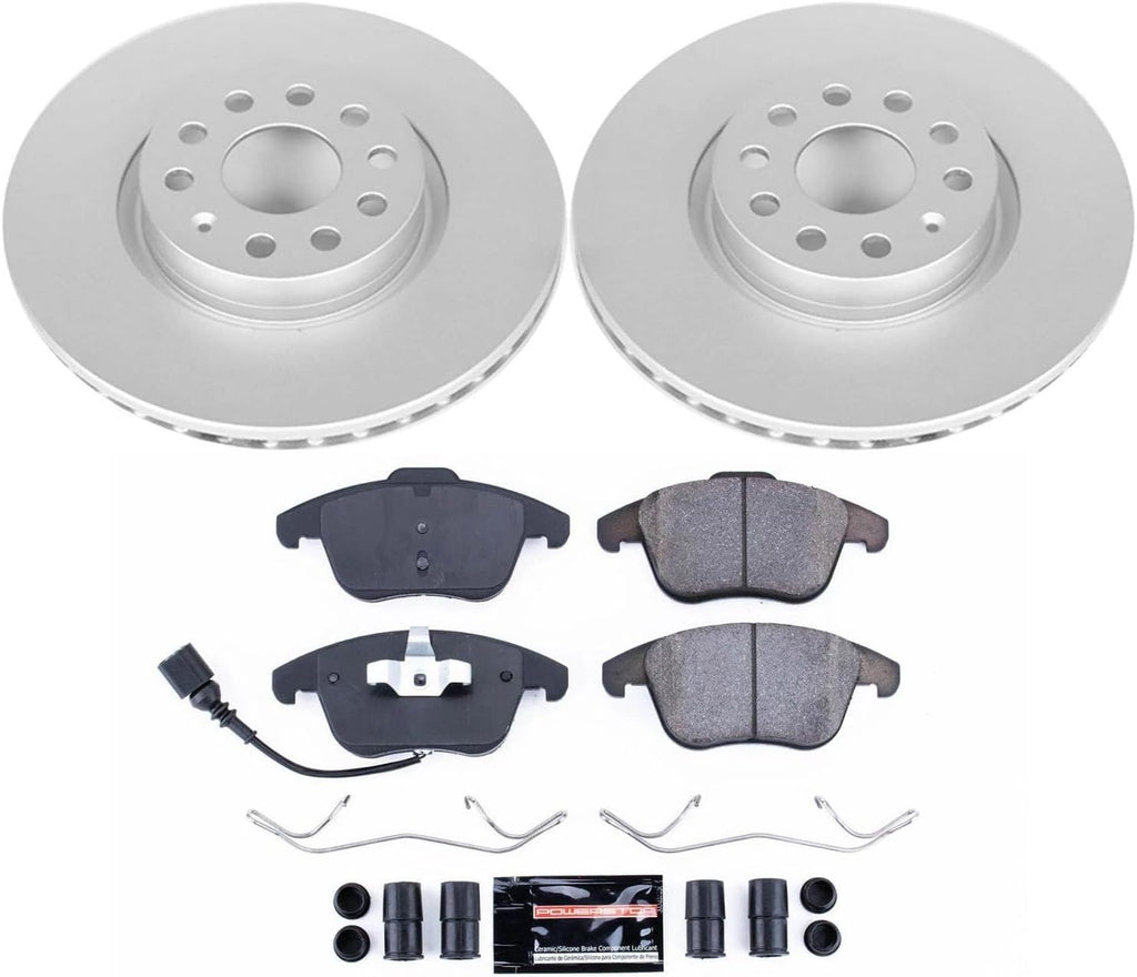 PowerStop Front Brake Kit for Audi Q3 2015-18 |Q3 Quattro 2015-18 |Volkswagen Passat 2012-20 |Tiguan 2009-17 - Fully-Coated Disc Rotors with Z23 Carbon-Fiber Ceramic Brake Pads Upgrade, CRK2963