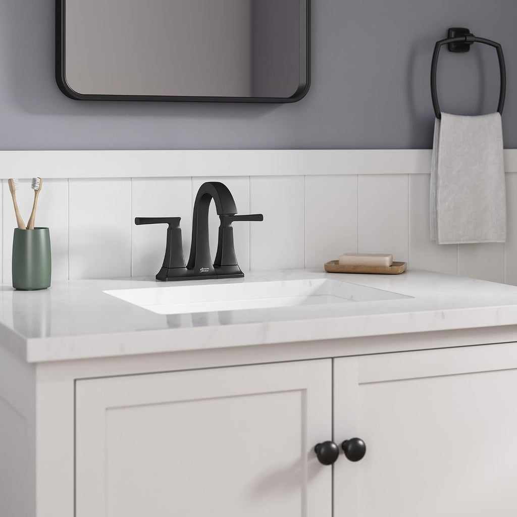 American Standard 7426201.243 Belmeade Two-Handle 4-Inch Centerset Bathroom Faucet, 1.2 GPM, Matte Black