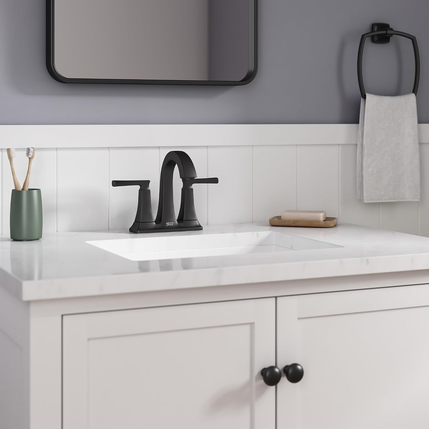 American Standard 7426201.243 Belmeade Two-Handle 4-Inch Centerset Bathroom Faucet, 1.2 GPM, Matte Black