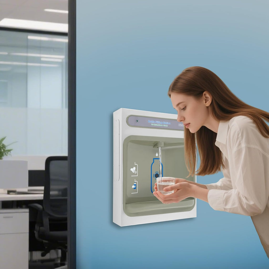 Wall Mounted Bottle Filling Station and Water Dispenser with Hands-Free Sensor, 5-6.82L/Min Flow & Filter - Grey Stainless Steel for Home Office Gym