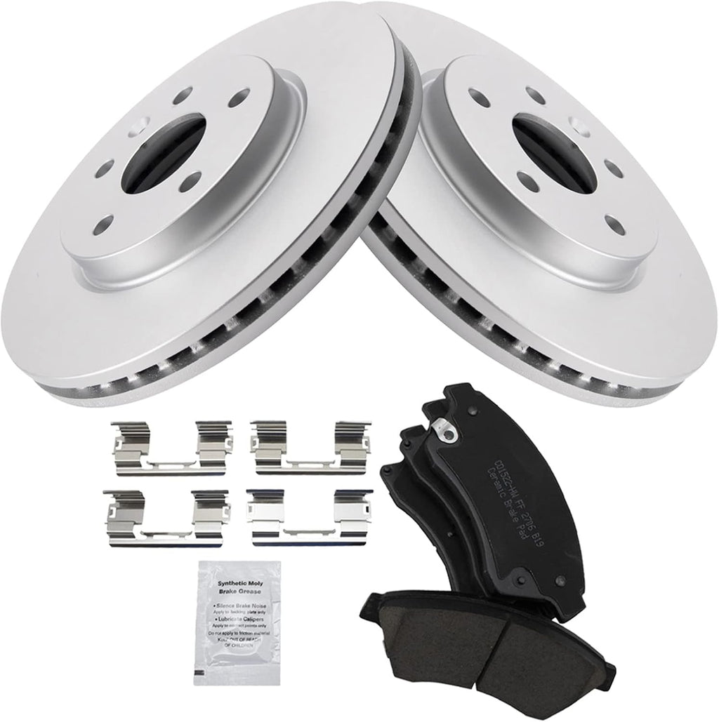 TRQ Front Brake Pad and Rotor Set Ceramic G Coated Vented Rotors Compatible with 2011-2015 Chevrolet Cruze 2016 Cruze Limited 2012-2017 Sonic