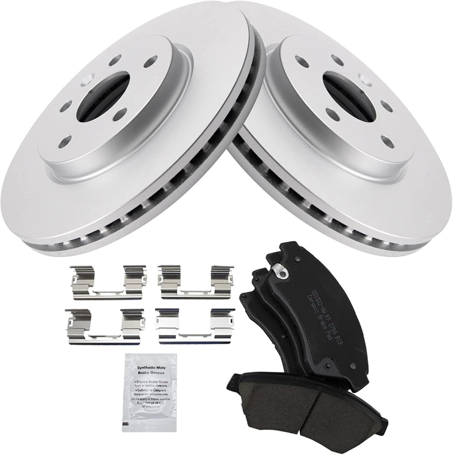TRQ Front Brake Pad and Rotor Set Ceramic G Coated Vented Rotors Compatible with 2011-2015 Chevrolet Cruze 2016 Cruze Limited 2012-2017 Sonic
