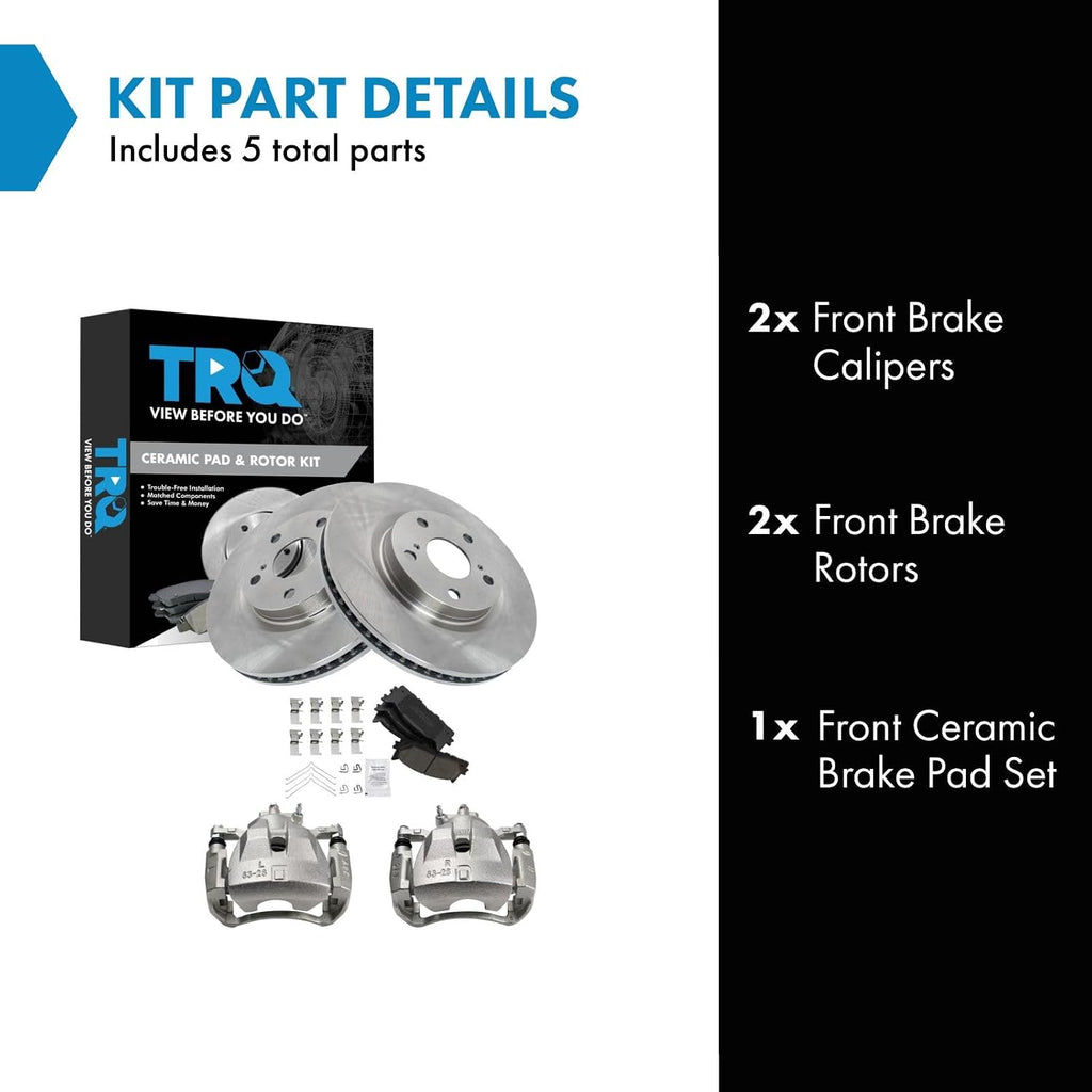 TRQ Front Brake Pad and Rotor Set Ceramic Vented Rotors Calipers Compatible with 2007-2012 Lexus ES350 2007-2011 Toyota Camry