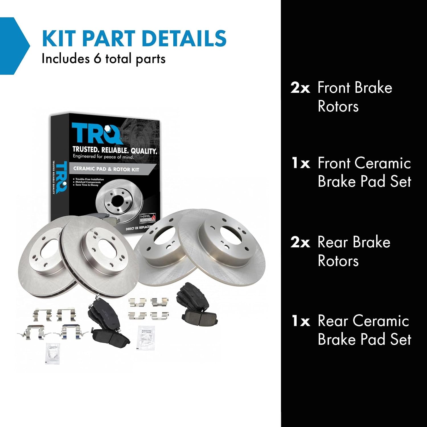 TRQ Front and Rear Brake Pad and Rotor Set Ceramic Vented Solid Rotors Compatible with 2001 Nissan Maxima 2001 Infiniti I30