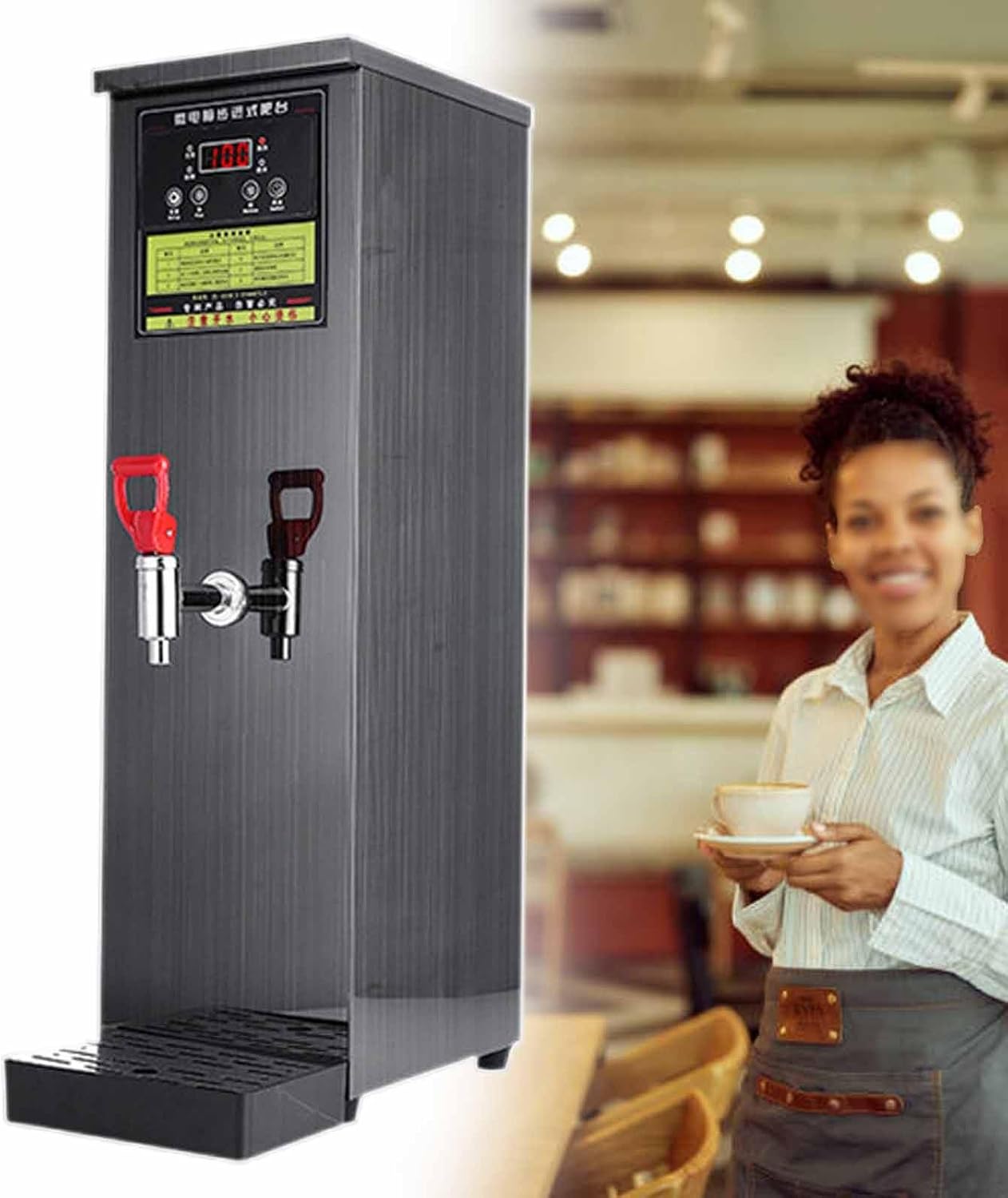 Commercial Water Boiler, Stainless Steel Automatic Water Heater, Automatic Water Supply, Hot Water Dispenser with Drip Tray, for Brewing Tea Coffee Water,Black