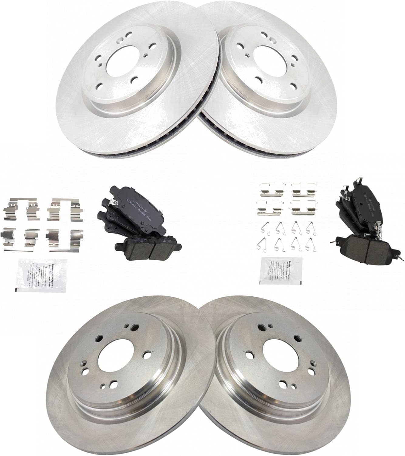 TRQ Front and Rear Ceramic Brake Pad and Rotor Set Compatible with 17-19 Honda CR-V, 20-22 CR-V EX, 20-22 EX-L, LX, Touring, 21-22 Special Edition