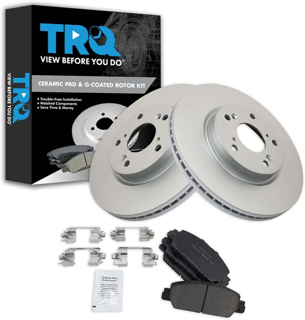 TRQ Front Brake Pad and Rotor Set Ceramic G Coated Rotors Compatible with 2016-2019 Honda HR-V