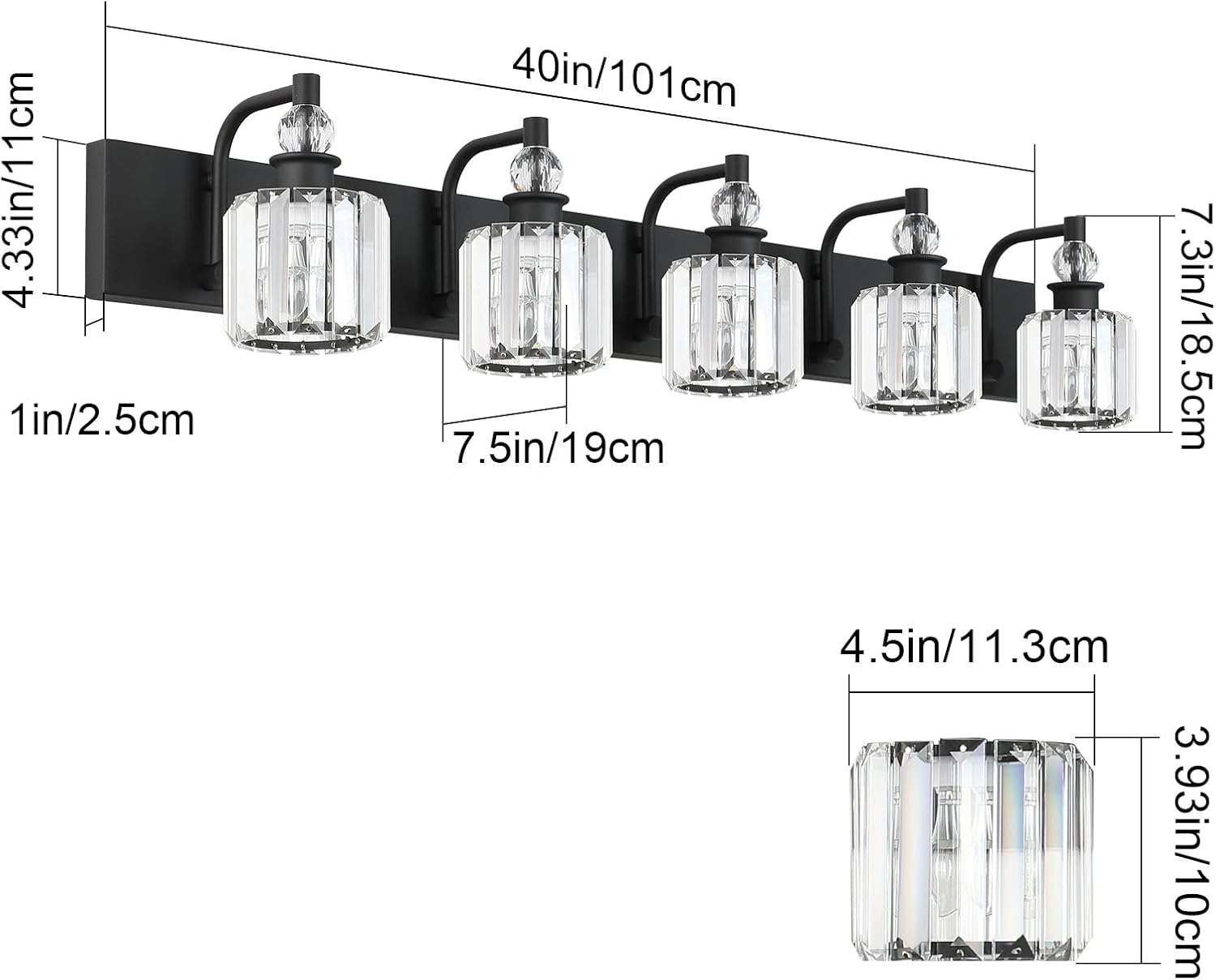 Ralbay Crystal Black Vanity Light Fixtures 5 Light Crystal Bathroom Light Fixtures Over Long Mirror Modern Matte Black Bath Wall Lights