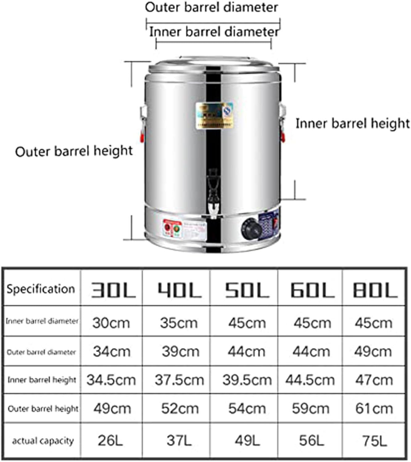 20-50L Litre Electric Stainless Steel Catering Hot Water Boiler Tea Urn Commercial With Temperature Adjustment, Stainless Steel Water Boilers Kettle(30l)
