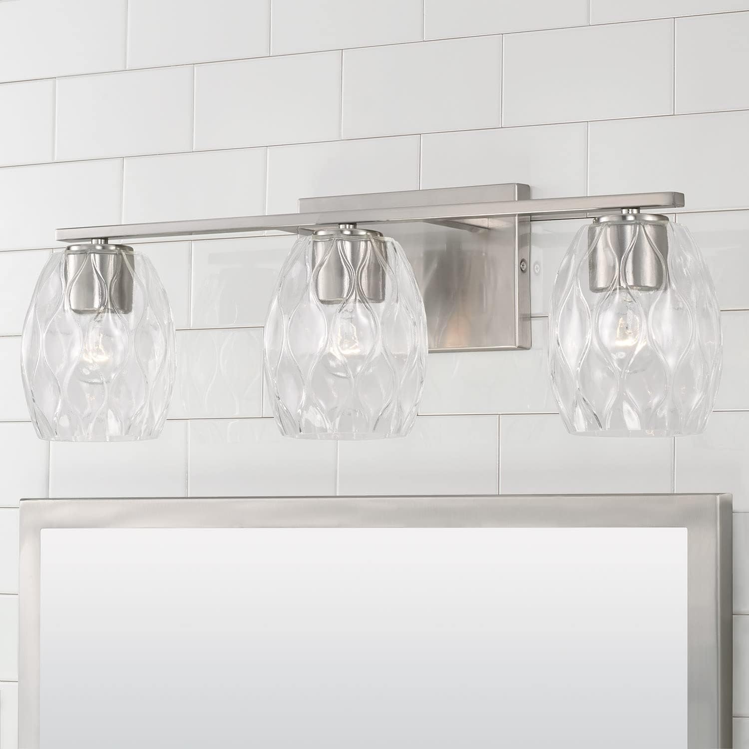 Capital Lighting 145331BN-525 Lucas Transitional Wavy Embossed Glass Vanity Lights for Bathroom, 3-Light 300 Total Watts, 8' H x 24' W, Brushed Nickel