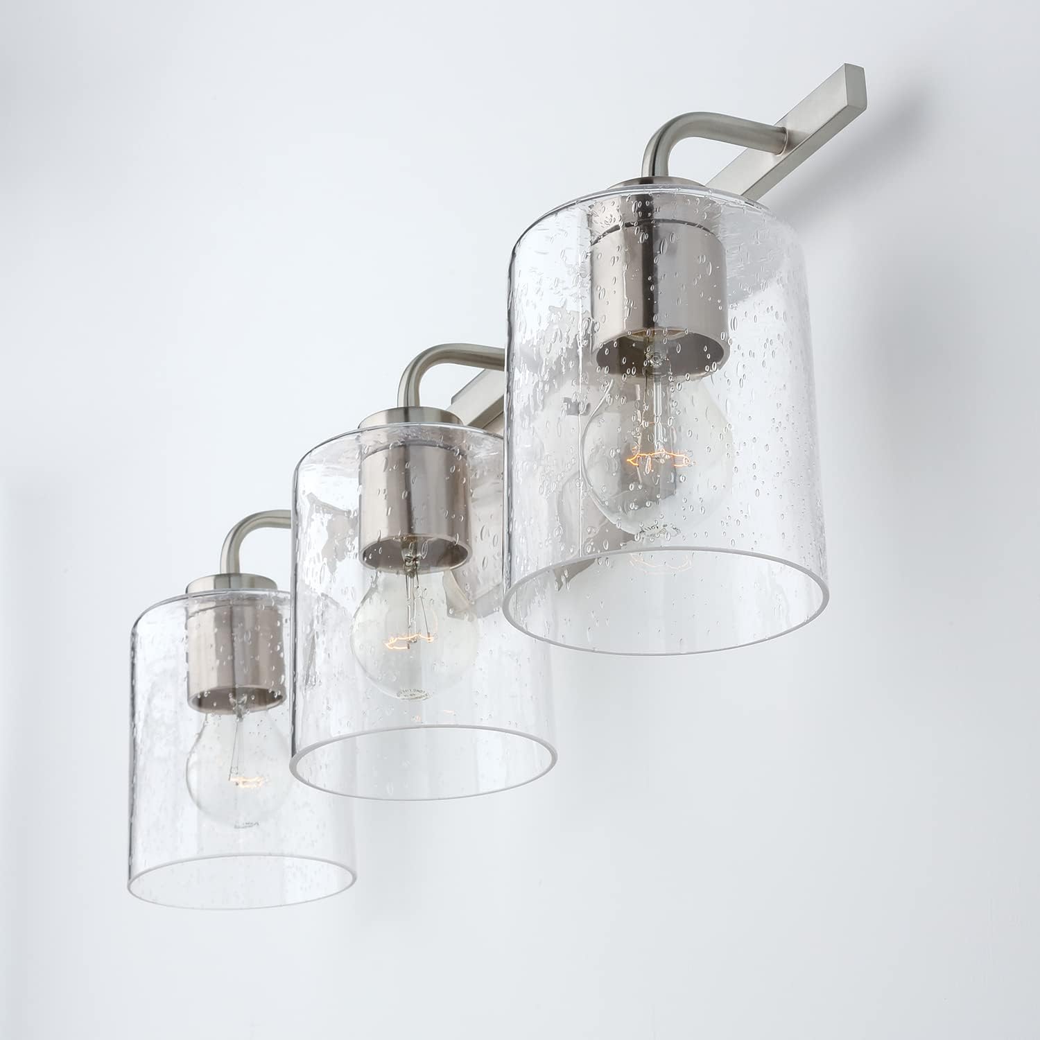 HomePlace Lighting 128531BN-449 Greyson Urban/Industrial Clear Seeded Glass Bathroom Vanity Wall Light, 3-Light 300 Total Watts, 9' H x 25' W, Brushed Nickel