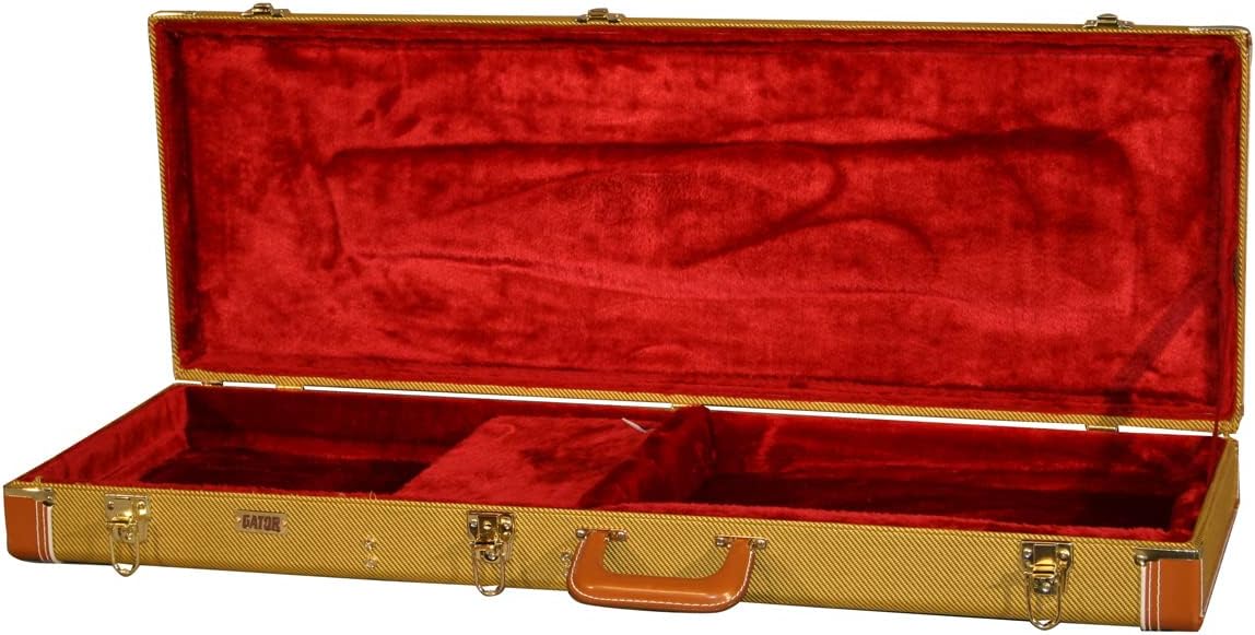 Gator GW-ELECTRIC-TW Deluxe Wood Case for Strat/Tele Style Electric Guitars - Tweed Bundle with Picks, Strap, Instrument Cable, and Austin Bazaar Polishing Cloth