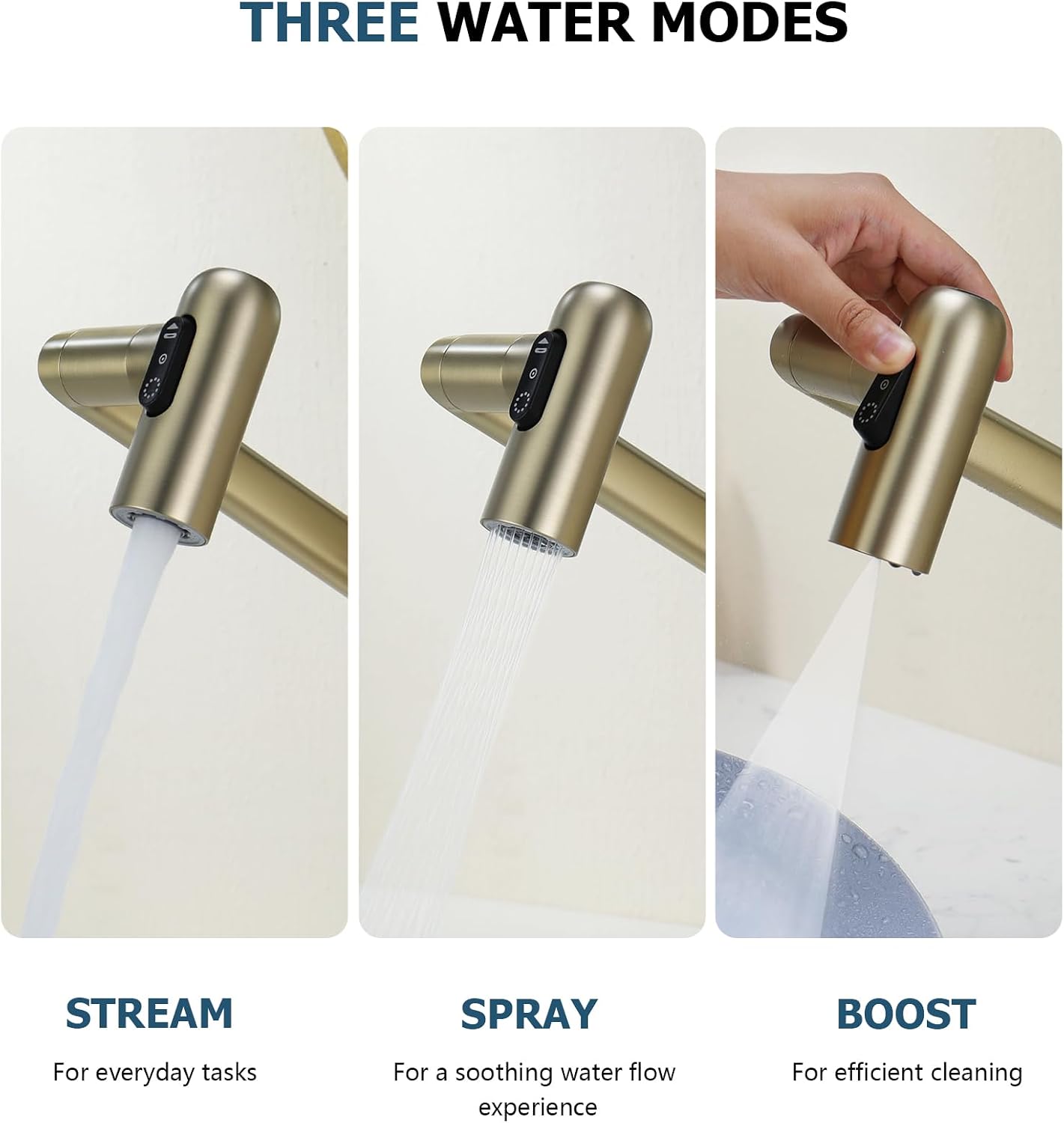 Lefton Rotatable Bathroom Faucet with Temperature Display in Fahrenheit (Batteries-Free), 3 Water Modes, Brushed Gold, BF2204-6