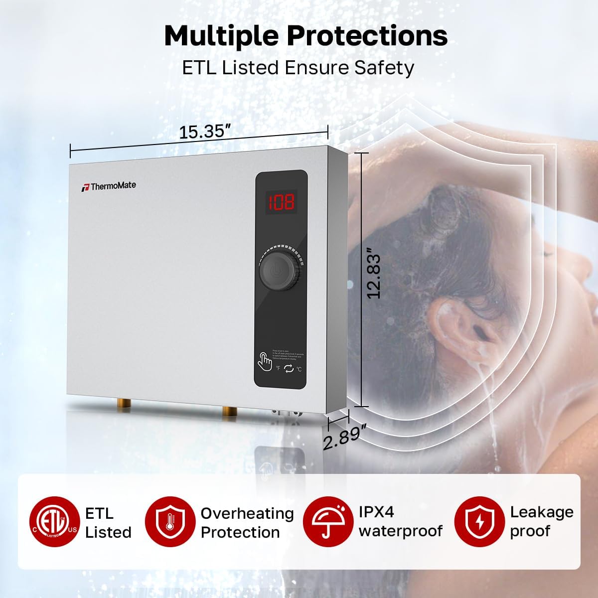 Tankless Water Heater Electric, ThermoMate 14kW 240 Volt On Demand Instant Hot Water Heater for 1-2 Fixtures, Max 3.4 GPM Self-Modulating, ETL Certified for Residential Indoor