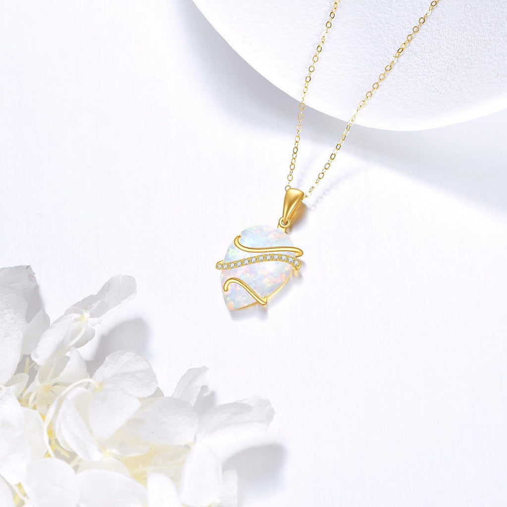 DOVRAN 14K Solid Gold Cat/Butterfly/Heart/Teardrop Necklace for Women 14K Gold Opal/Lapis Lazuli/Black Onyx Pendant Jewelry Gift for Women