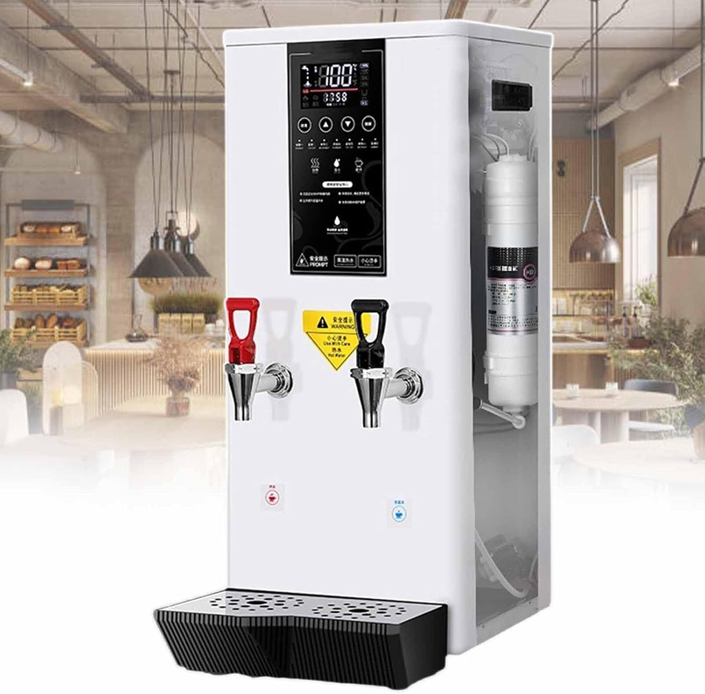Water Boiler, Electric Commercial Hot Water Dispenser With Drip Tray, Stepping Type Boiling Water Machine, With Digital Temperature Display And Timer, For Brewing Tea Coffee Water,White