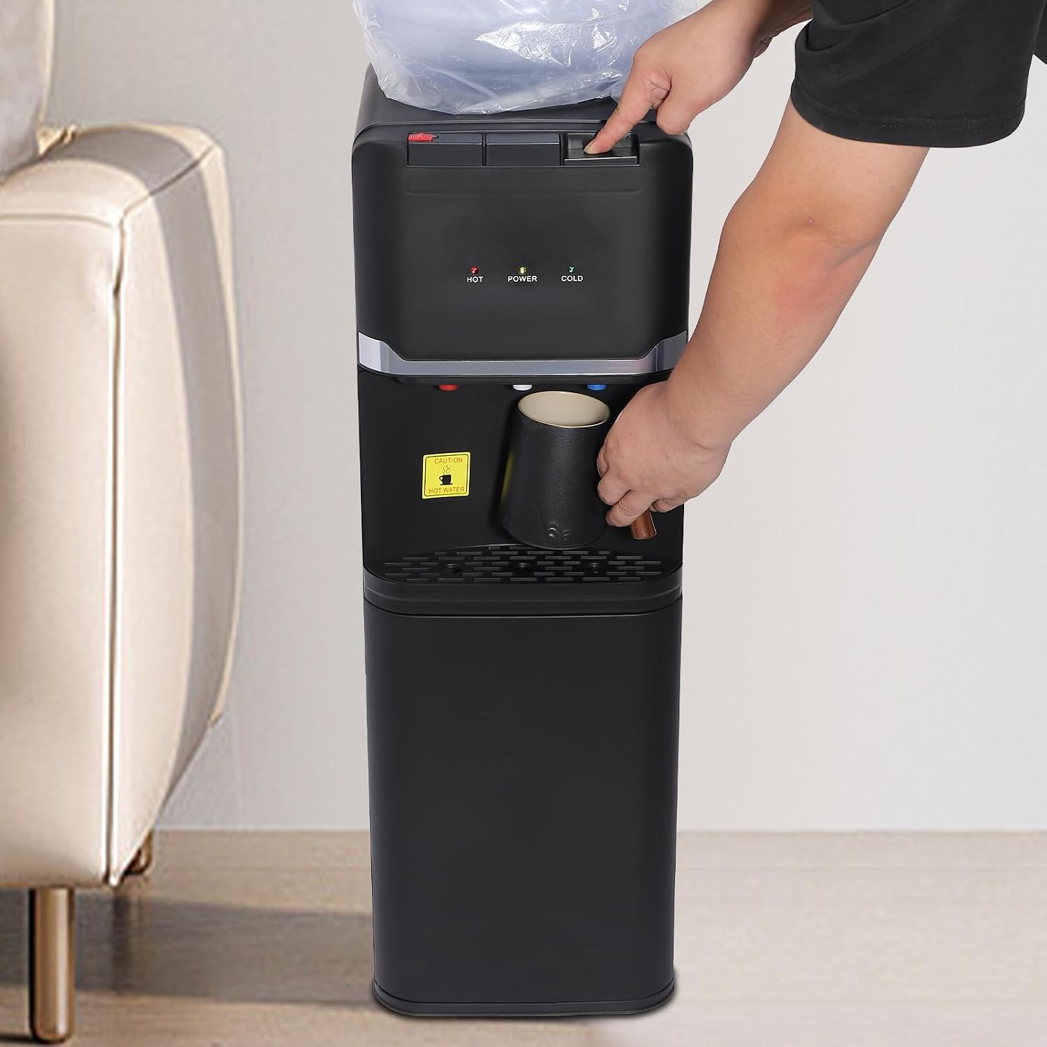 Top Loading Countertop Water Dispenser, Touch Water Dispenser, 1 Gallon 550W Hot&Cold Water Dispenser Countertop for Home, Office and School 10-15℃ (Black)