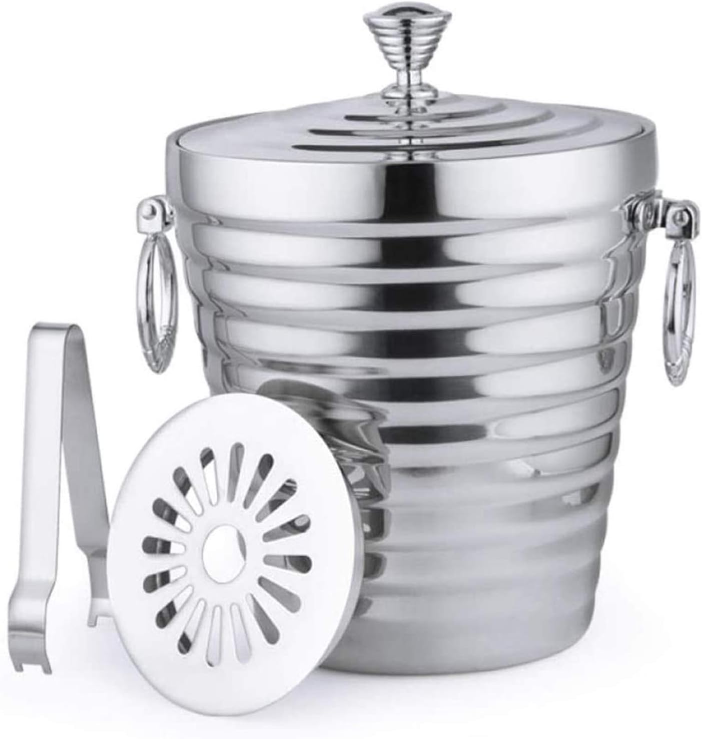 Ice Bucket with Lid, Tongs and Handle - Wall Insulated Stainless Steel for Entertaining, Parties, Barware