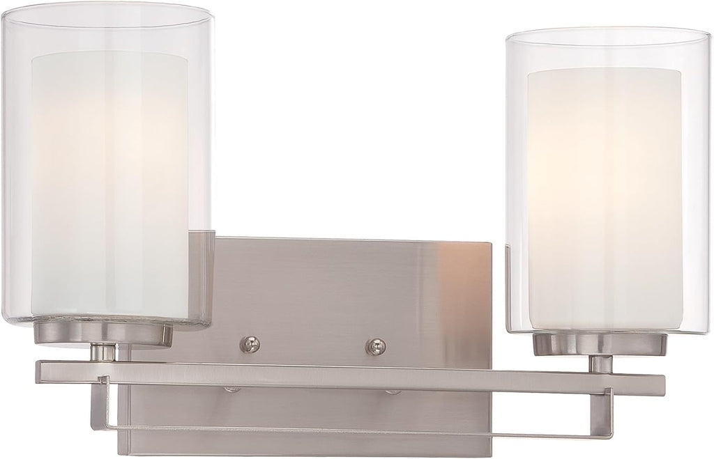 Minka Lavery 6102-84 Parsons Studio Vanity Bath Light, 2-Light, 200 Total Watts, 15-in H x 8.75-in W, Brushed Nickel