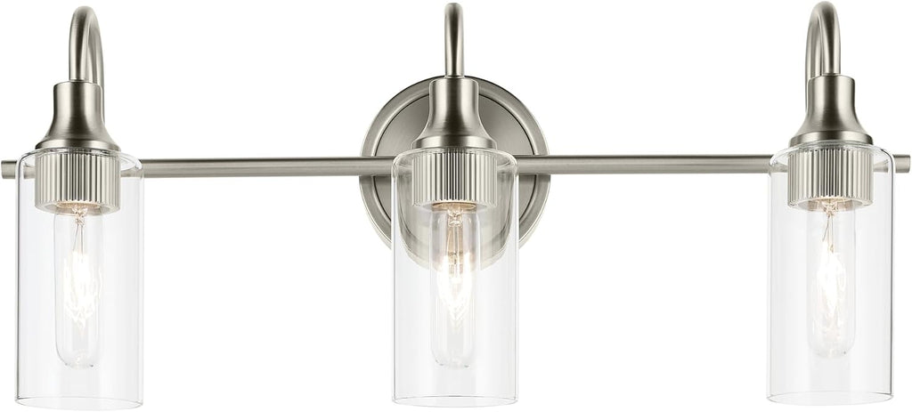 Kichler Kavi 23' 3-Light Bathroom Vanity Light Fixture with Clear Glass in Brushed Nickel, Modern Wall Mount Lighting Over Mirror for Powder Room and Bath (23' x 10'), 55211NI