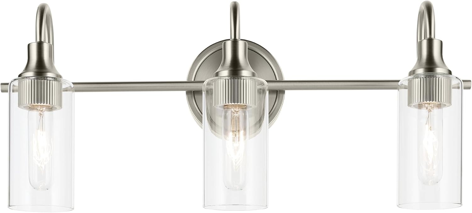 Kichler Kavi 23' 3-Light Bathroom Vanity Light Fixture with Clear Glass in Brushed Nickel, Modern Wall Mount Lighting Over Mirror for Powder Room and Bath (23' x 10'), 55211NI