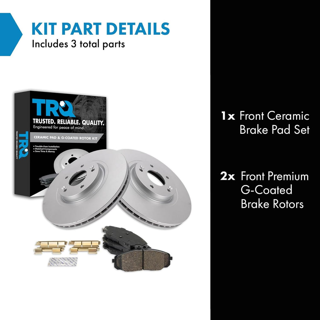 TRQ Front Brake Pad and Rotor Set Ceramic G Coated Vented Rotors Compatible with 2015-2021 Kia Sedona