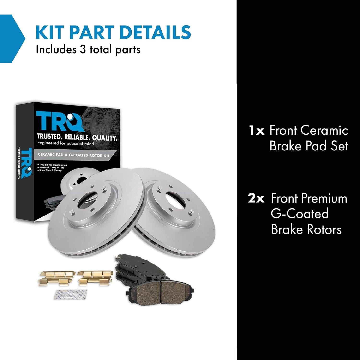 TRQ Front Brake Pad and Rotor Set Ceramic G Coated Vented Rotors Compatible with 2015-2021 Kia Sedona
