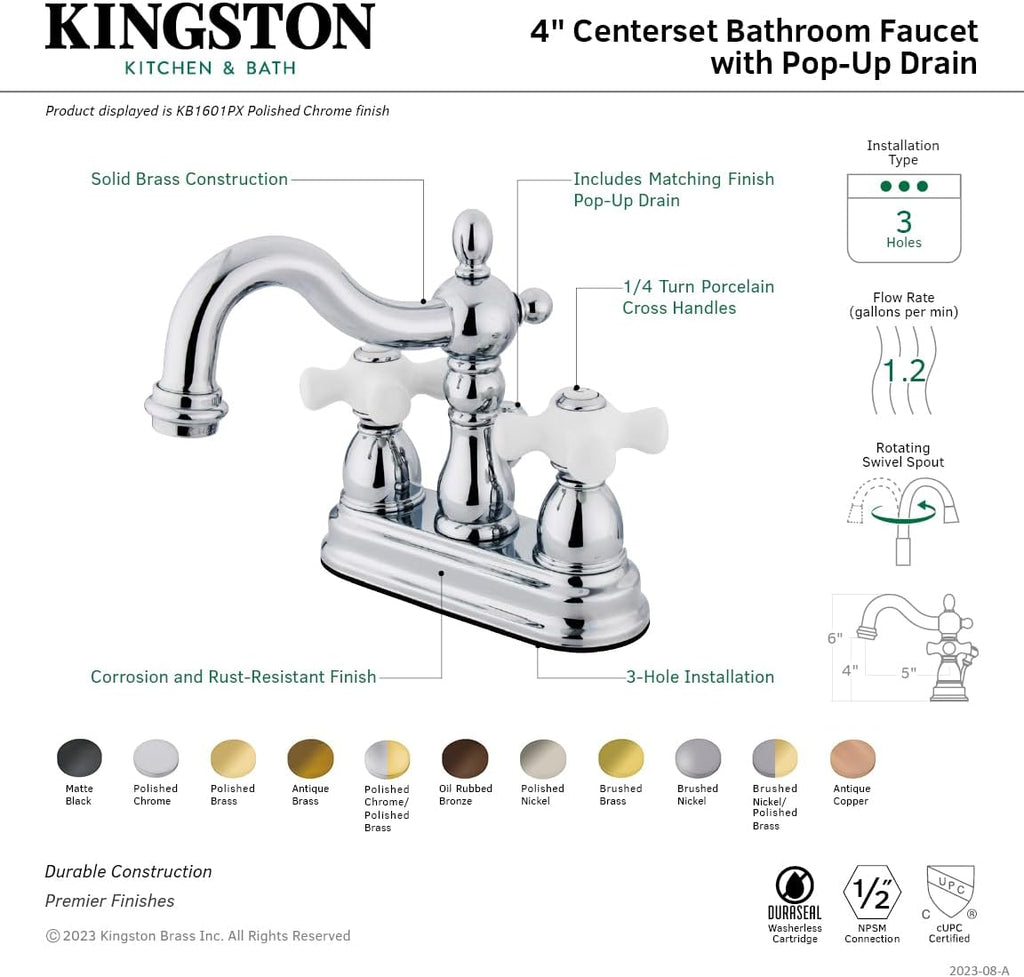 Kingston Brass KB1603PX 4 in. Centerset Bathroom Faucet, Antique Brass