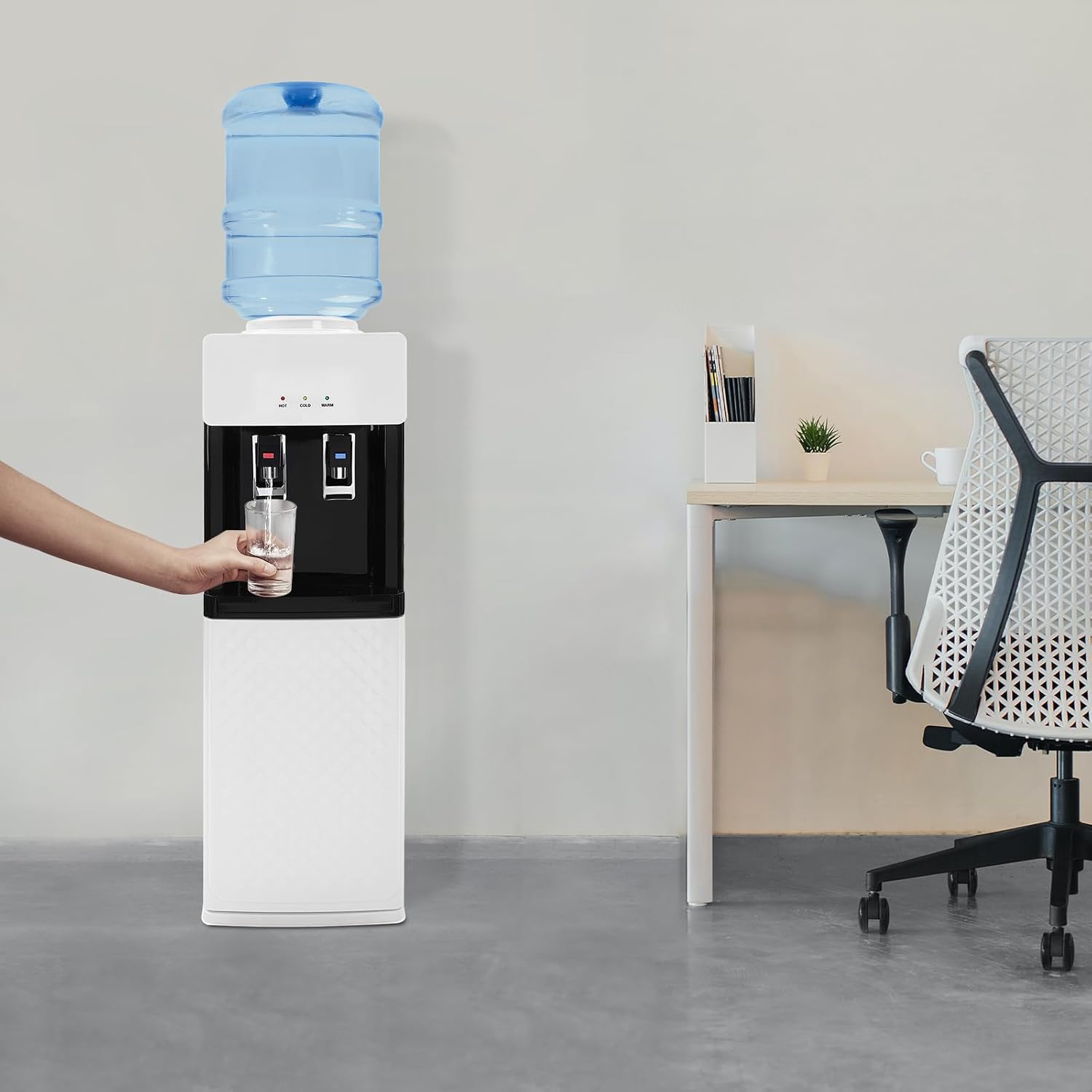 Water Coolers, 110V Bottom Loading Water Dispenser Cold Hot Water Dispenser Countertop Electric Water Dispenser Stainless Steel Bottom Loading Water Cooler for Homes, Gyms, Office (White)