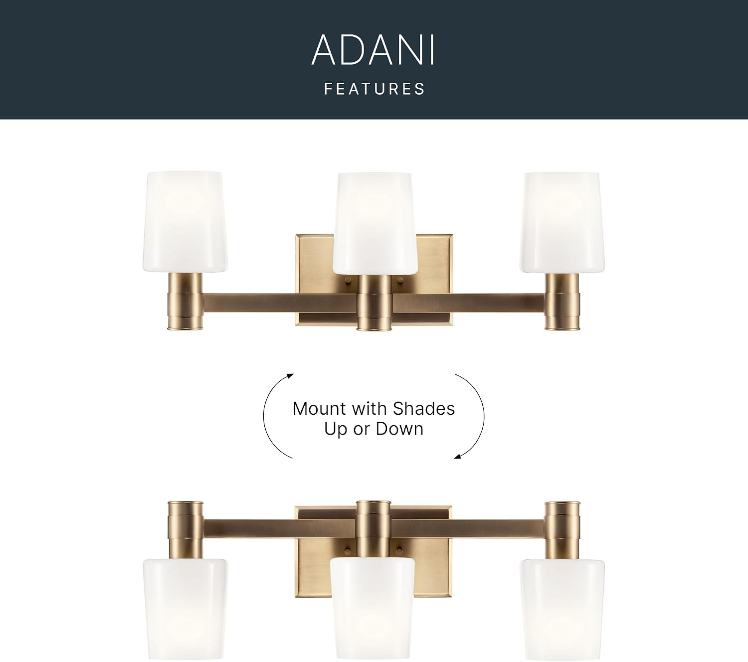 Kichler Adani 3-Light Vanity Light Fixture, Modern Bathroom Vanity Lighting with Opal Glass in Champagne Bronze for Bathroom or Powder Room Wall Mount (8.25' x 24'), 55176CPZ
