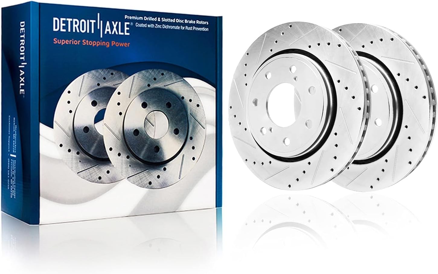 Detroit Axle - Brake Kit for 2012 2013 2014 Ford F-150 [7 Lug Wheels], Drilled and Slotted Disc Brake Rotors Ceramic Brakes Pads with Hardware Replacement : 13.78' inch Front & 13.70' inch Rear Rotor