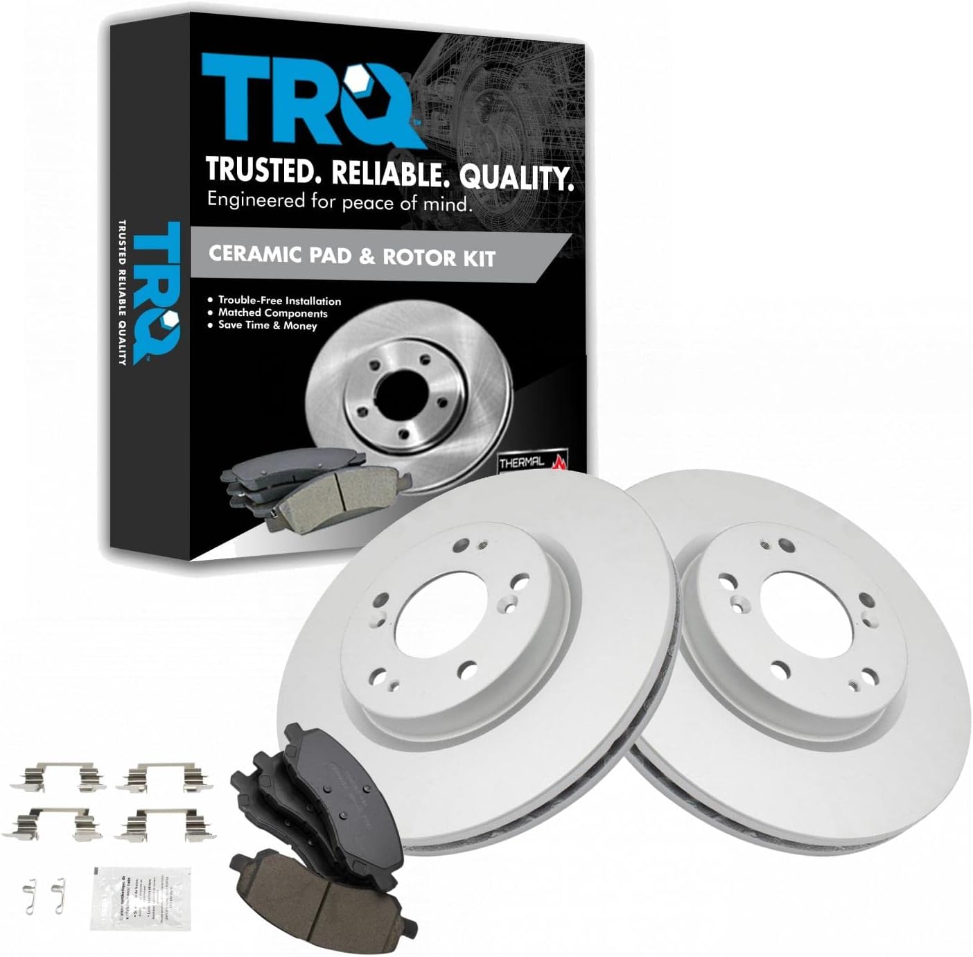TRQ Front Brake Pad and Rotor Set Ceramic Coated Rotors Compatible with 2017 Jeep Compass Patriot