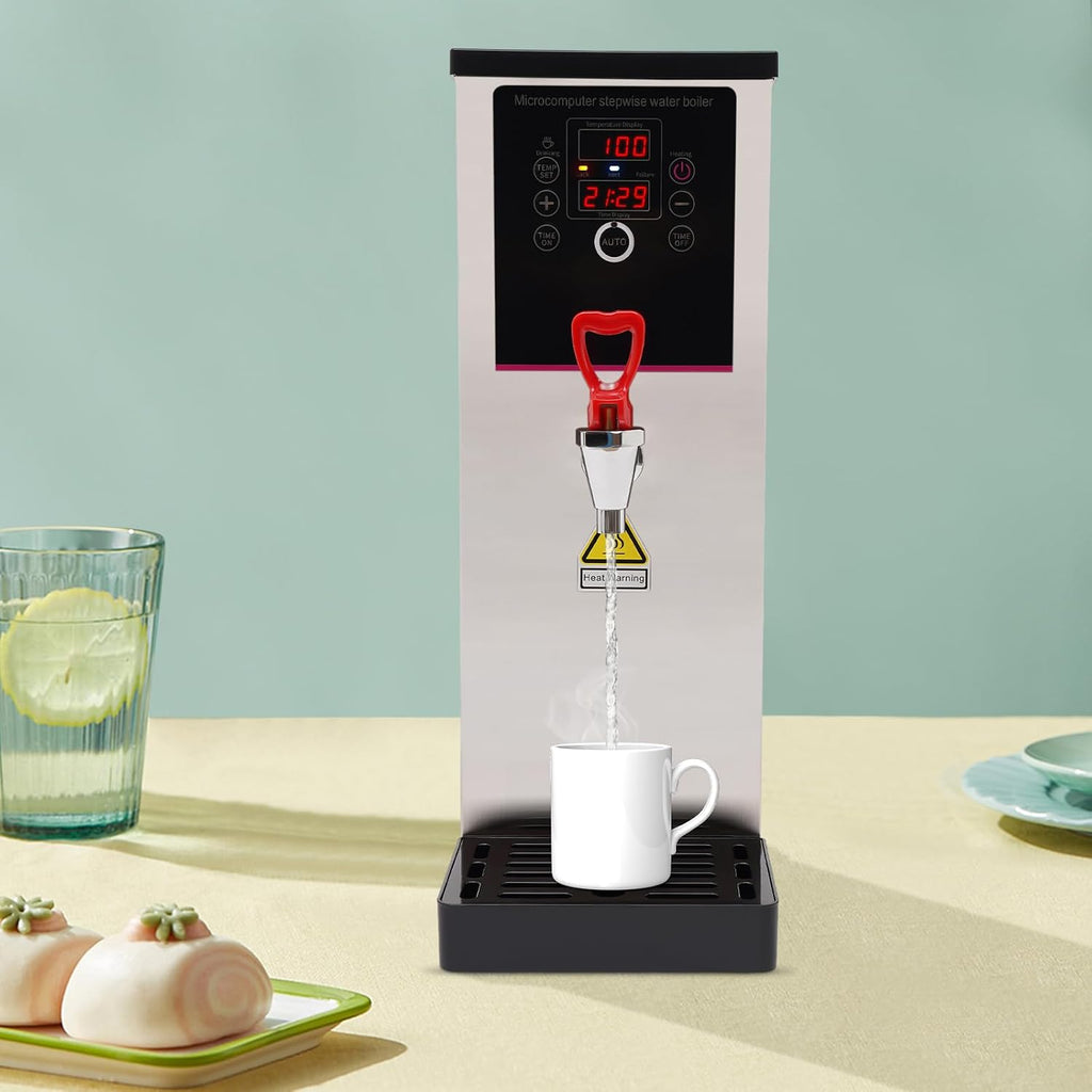 Step-Heating Commercial Hot Water Dispenser Countertop 2500W Fast Ready Water Boiler Machine Automatic 10L Water Boiler for Restaurant, Home, Office(10L,Silver)