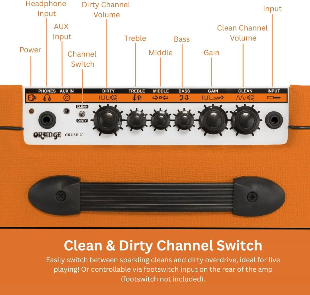 Orange Crush 20 20W 8' 2-Channel Guitar Amplifier and Speaker Combo, Orange