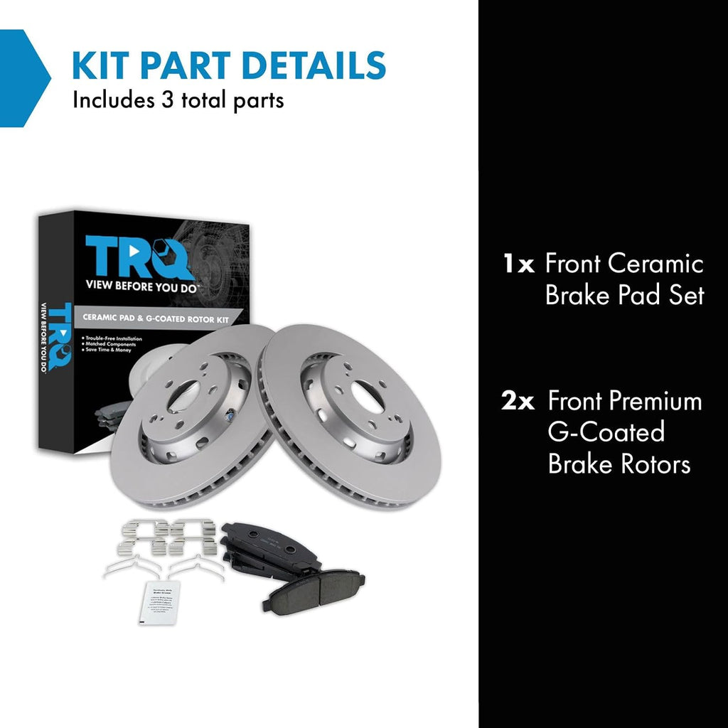 TRQ Front Brake Pad and Rotor Set Ceramic G Coated Rotors Compatible with 2009-2015 Toyota Venza