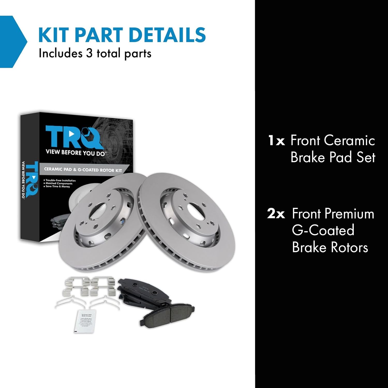 TRQ Front Brake Pad and Rotor Set Ceramic G Coated Rotors Compatible with 2009-2015 Toyota Venza