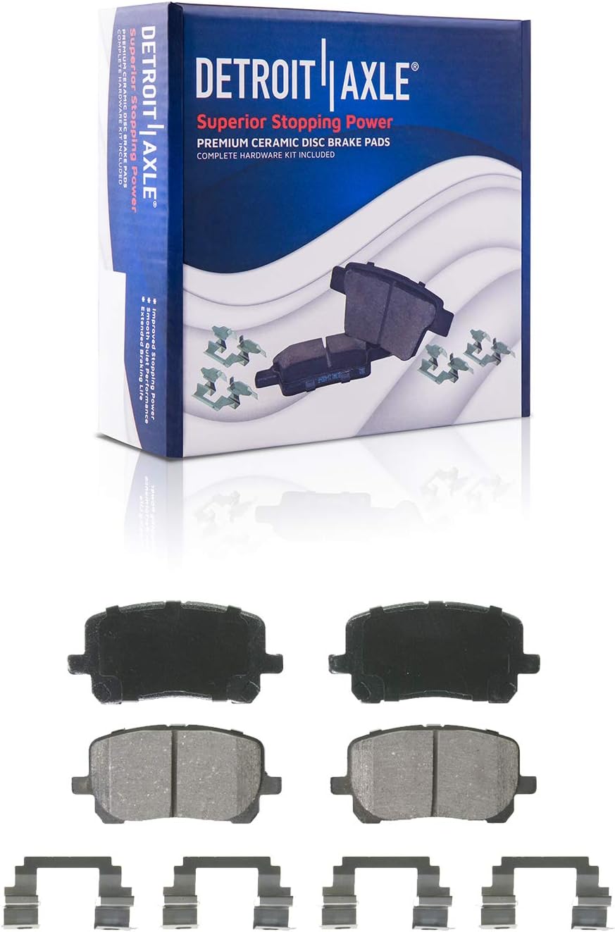 Detroit Axle - Front Brake Kit for 03-08 Toyota Matrix Corolla Pontiac Vibe, Drilled & Slotted Disc Brake Rotors Ceramic Brake Pads Brake Caliper 2003 2004 2005 2006 2007 2008 Replacement