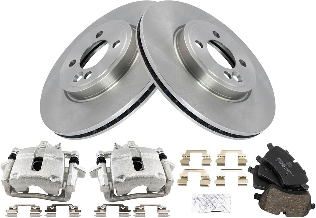 TRQ Front Brake Pad and Rotor Set Ceramic Vented 294mm Rotors Calipers Compatible with 2007-2015 Mini Cooper