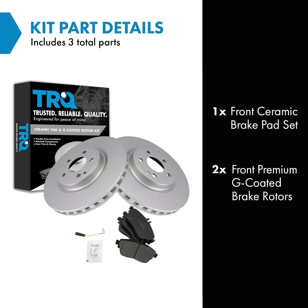 TRQ Front Ceramic Brake Pad and Rotor Set Coated Compatible with 2017-2018 Infiniti QX30 2014-2019 Mercedes-Benz CLA250 without Sport Package 2015-2019 Mercedes-Benz GLA250 without Sport Package