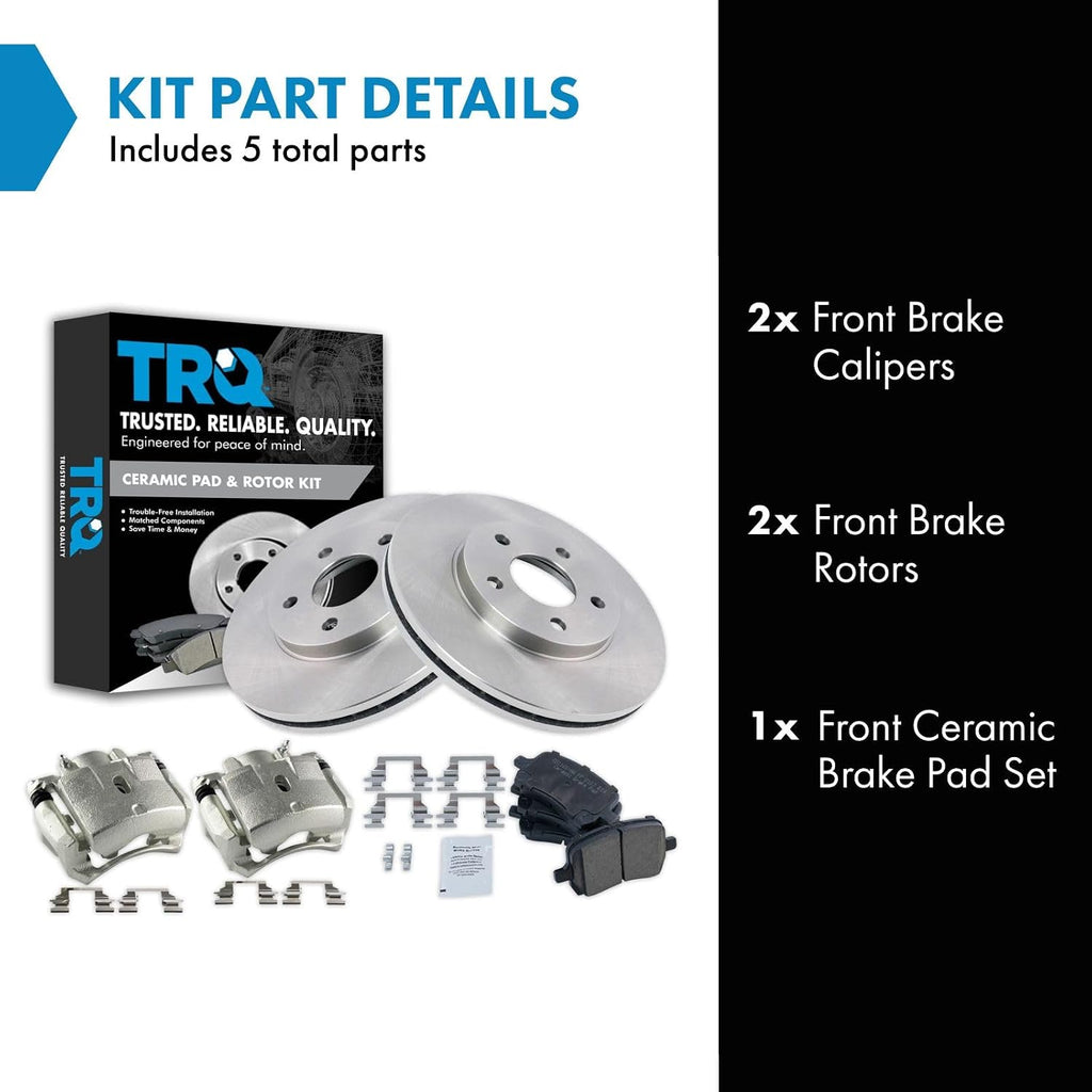 TRQ Front Brake Pad and Rotor Set Ceramic Vented Rotors Calipers Compatible with 2007-2008 Chevrolet Malibu 2007 Pontiac G6