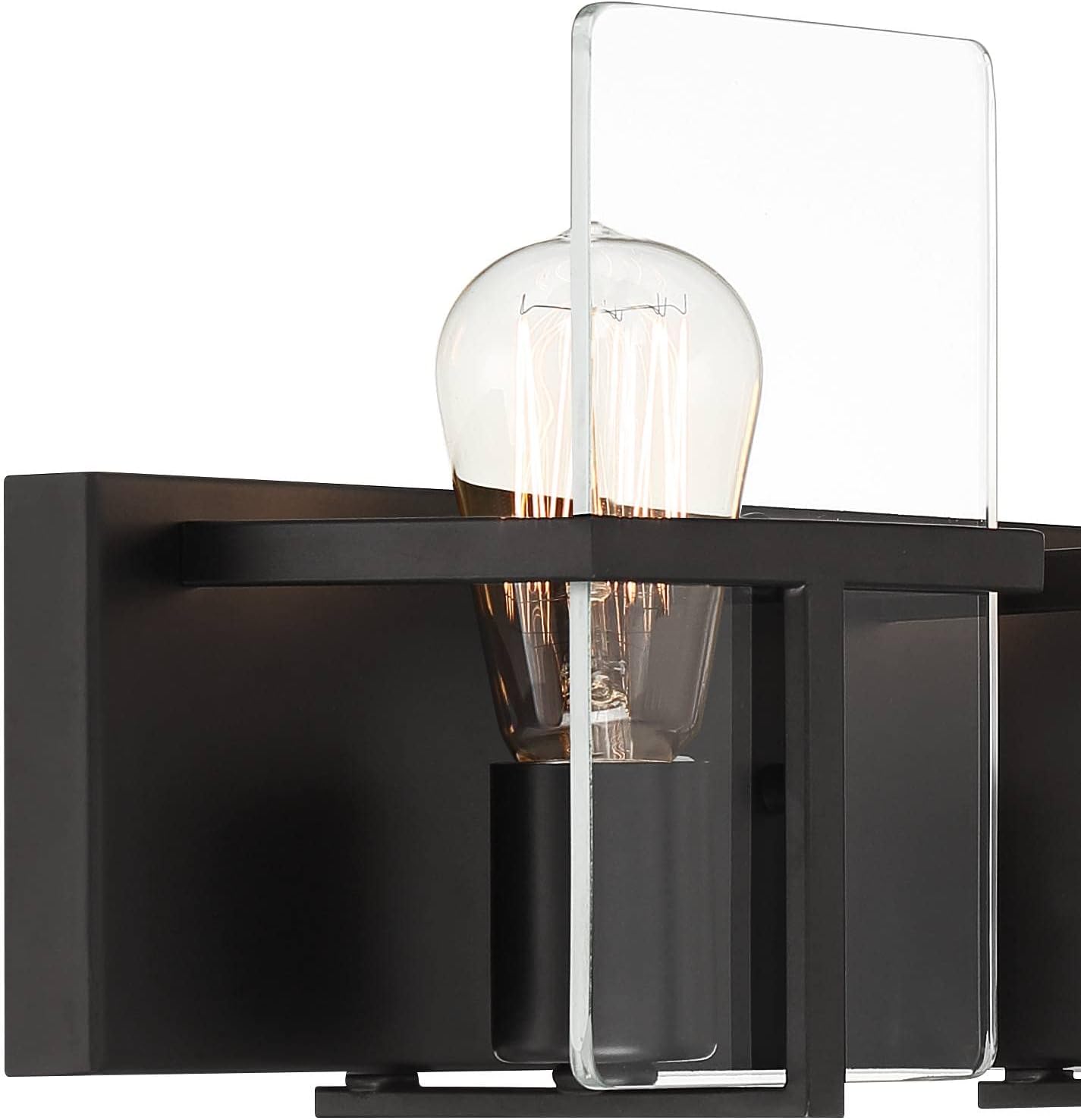 Possini Euro Design Trezza Modern Industrial Wall Mount Light Matte Black Hardwired 24' 3-Light Fixture Clear Glass Flat Panels for Bathroom Vanity Mirror House Home Living Room Hallway Decor