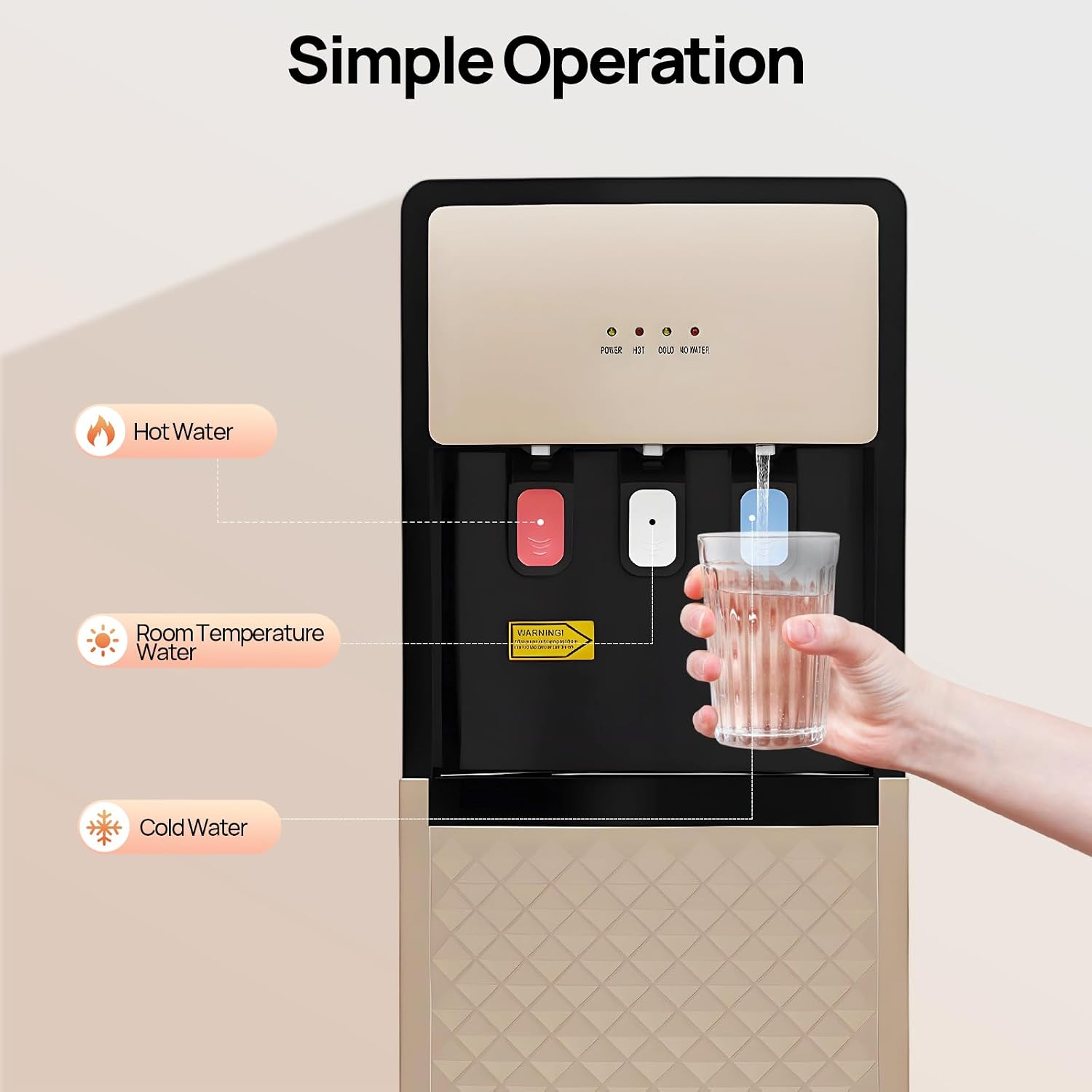 Bottom Loading Water Dispenser, 110V Hot & Cold Water Cooler Dispenser Standing Hot & Cold Water Dispenser with 3 Temperature Settings for Home, Kitchen, Office (Champaign Gold)