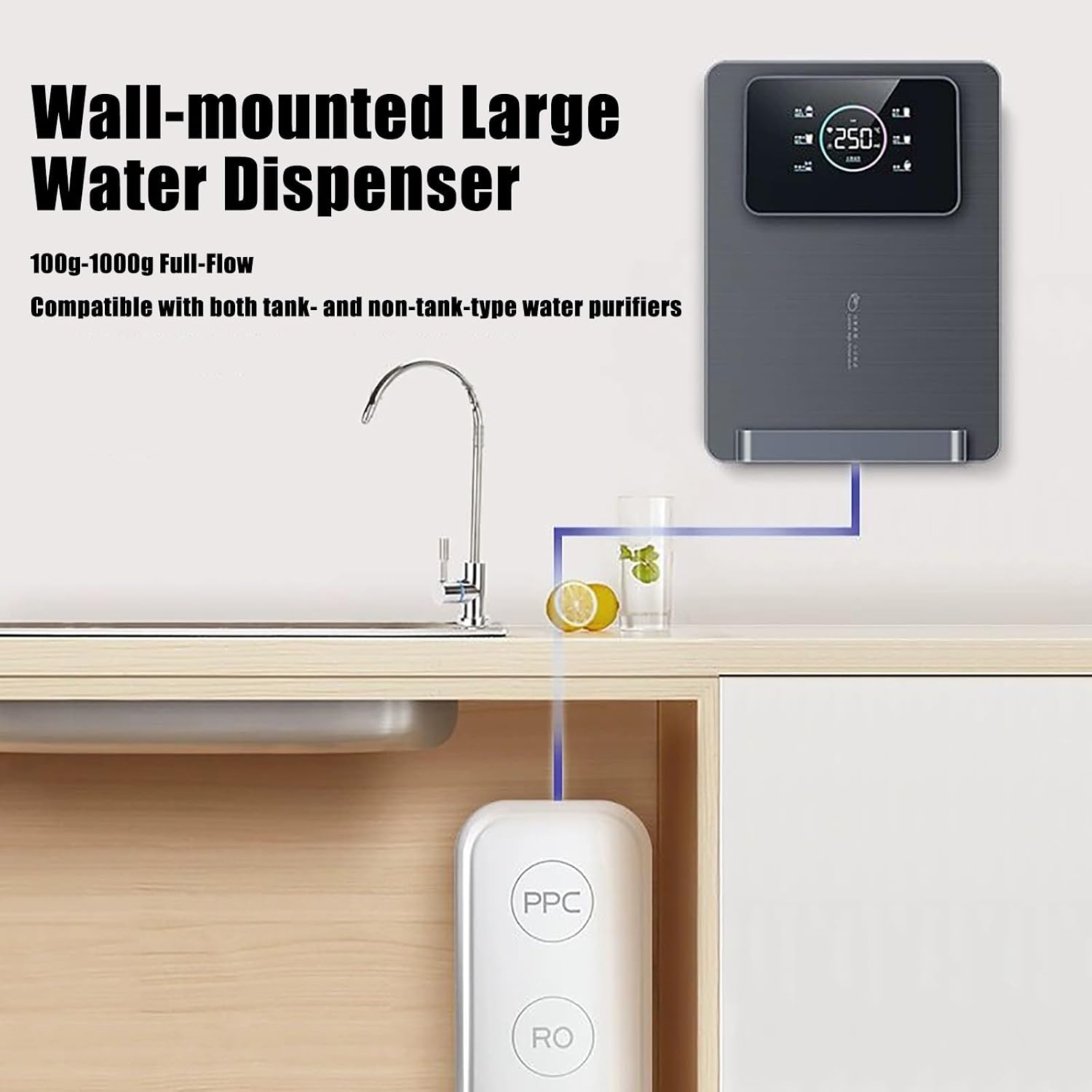 Instant Hot Water Dispenser Countertop for Rapid Heating, Adjustable 5 Temp & 3 Water Volume Dispense, Quick Heating with Touchscreen & Child Lock for Home(Black)
