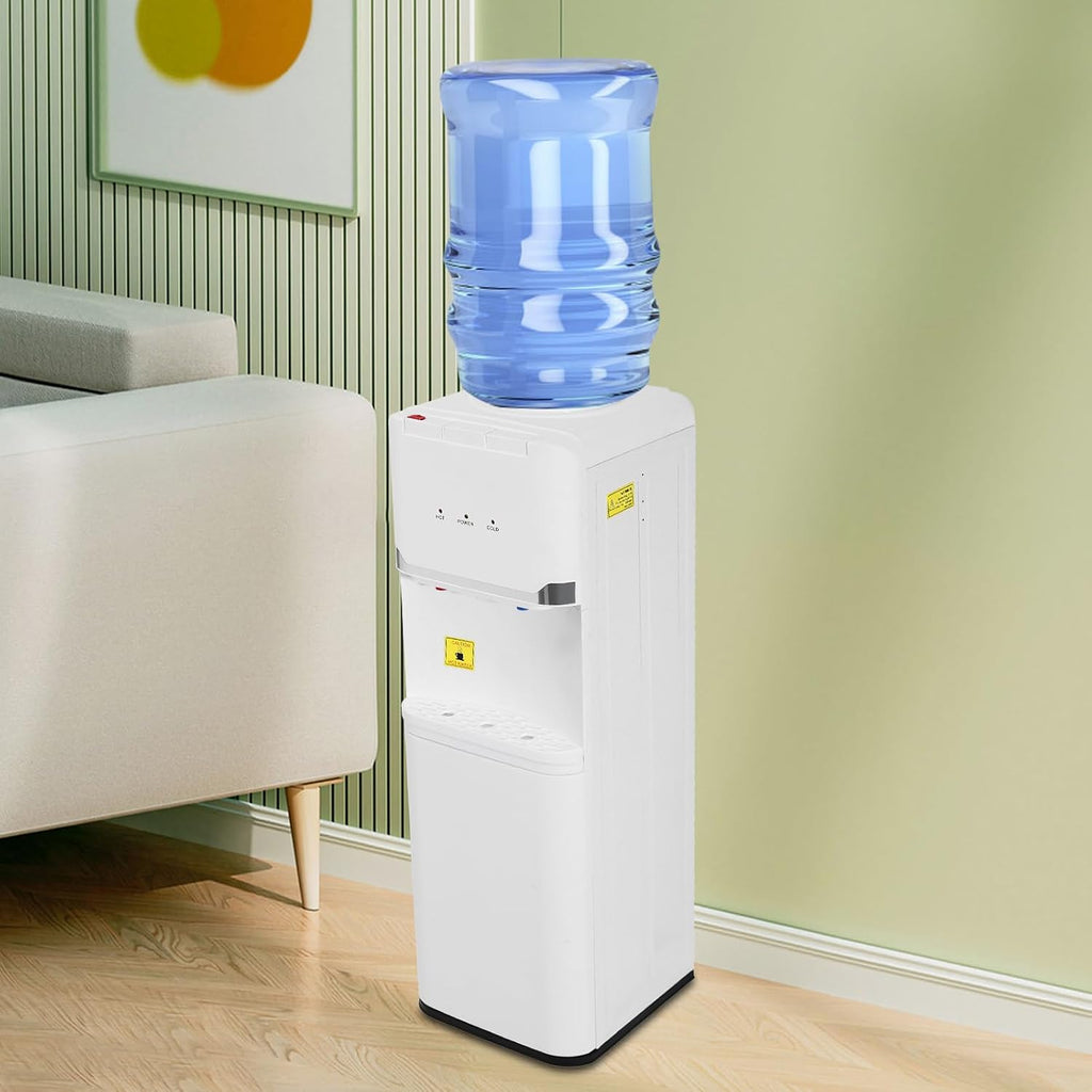 Top Loading Water Cooler Water Dispenser with 3-Temp Hot/Cold/Warm with Child Safety Lock Durable PP Body, Anti-Dry Burn & Energy-Saving Switches for Home Office, White