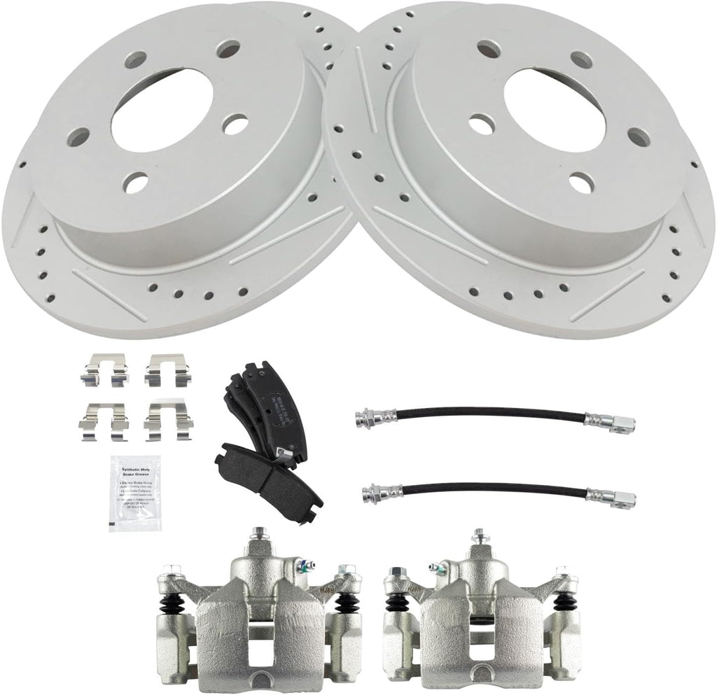 TRQ Brake Pad & Rotor Kit Slotted X Drilled Performance Semi-Metallic Premium G-Coated Compatible with 99-05 Buick 00-05 Chevrolet 99-02 Oldsmobile 99-03 Pontiac